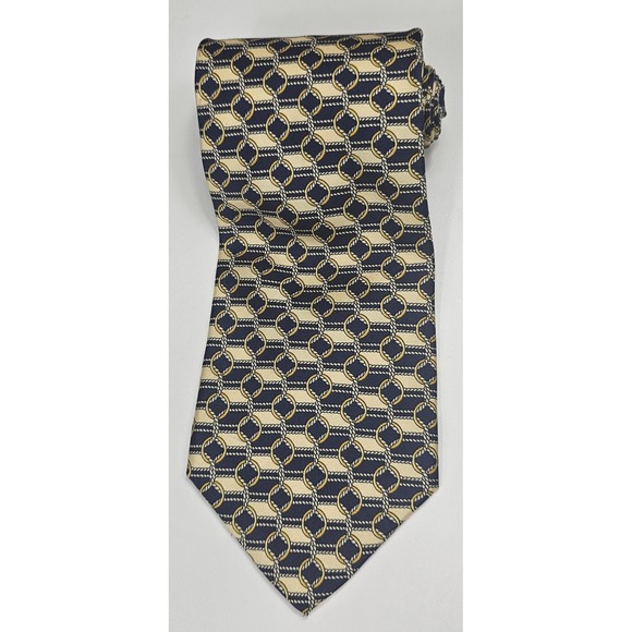 PAOLO GUCCI 100% Silk Tie‎ Made in Italy-Yellow Gold Navy Blue Chain Designer - Picture 2 of 7